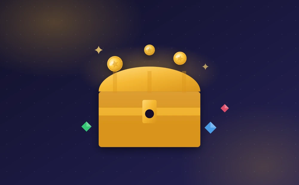 Coin Master Chest Rewards — Emerald, Sapphire and Ruby Open gold treasure chest with coins rising and emerald, sapphire and ruby gems beside it