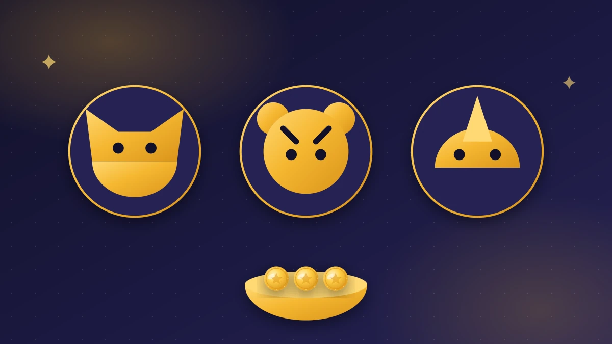 Coin Master Pet Guide: Foxy, Tiger and Rhino Three pet emblems for Foxy, Tiger and Rhino above a gold pet-food bowl